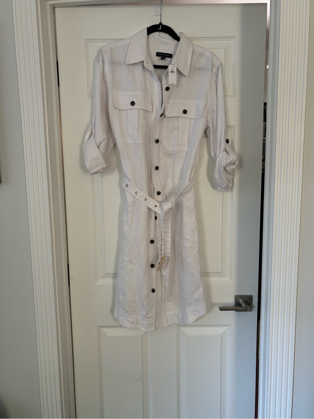 Banana Republic White Button-Front Shirt Dress with Belt